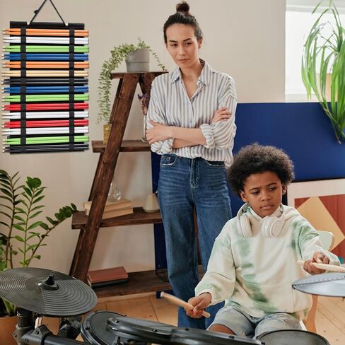 حامل أعواد الطبل المعلق، عرض أعواد الطبل لـ 15 زوجًا من أعواد الطبل، منظم حامل أعواد الطبل (أسود) in Kuwait