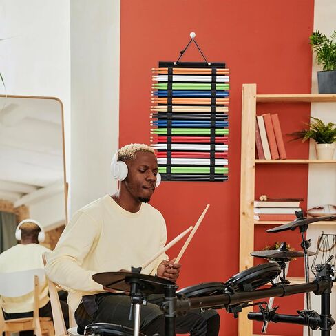 حامل أعواد الطبل المعلق، عرض أعواد الطبل لـ 15 زوجًا من أعواد الطبل، منظم حامل أعواد الطبل (أسود) in Kuwait