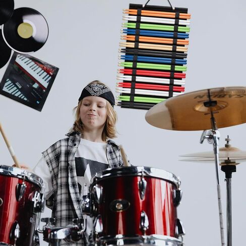 حامل أعواد الطبل المعلق، عرض أعواد الطبل لـ 15 زوجًا من أعواد الطبل، منظم حامل أعواد الطبل (أسود) in Kuwait