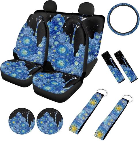 Western Car Seat Covers for Women Full Set,Aztec Tribal Steering Wheel Cover,Seat Belt Cushion,Cup Holder,Wristlet Keychain Lanyard Universal in Saudi Arabia