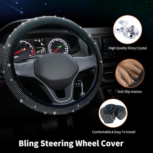 مجموعة إكسسوارات السيارة اللامعة المكونة من 25 قطعة، مجموعة إكسسوارات السيارة من حجر الراين للنساء، غطاء عجلة القيادة اللامع مقاس 15 بوصة، حزام الأمان اللامع، غطاء مسند الذراع اللامع (نبيذ أحمر) in Kuwait