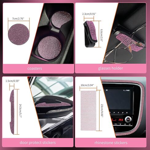 مجموعة إكسسوارات السيارة اللامعة المكونة من 25 قطعة، مجموعة إكسسوارات السيارة من حجر الراين للنساء، غطاء عجلة القيادة اللامع مقاس 15 بوصة، حزام الأمان اللامع، غطاء مسند الذراع اللامع (نبيذ أحمر) in Kuwait