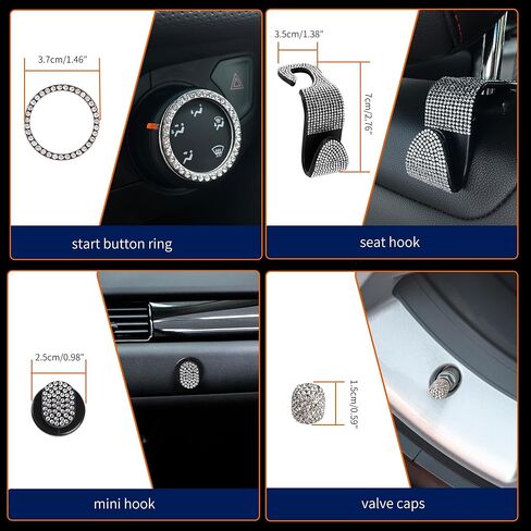 مجموعة إكسسوارات السيارة اللامعة المكونة من 25 قطعة، مجموعة إكسسوارات السيارة من حجر الراين للنساء، غطاء عجلة القيادة اللامع مقاس 15 بوصة، حزام الأمان اللامع، غطاء مسند الذراع اللامع (نبيذ أحمر) in Kuwait