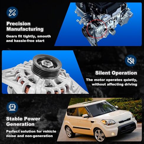 Alternator Compatible with 2010-2011 Kia Soul, 2007-2009 Spectra, 2007-2010 Sportage, 2007-2012 Hyundai Elantra - L4 2.0L Replace# 2655635, A3311, 3730023650 in Kuwait