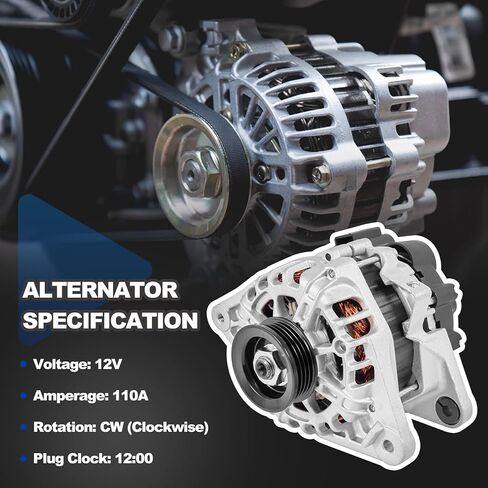 Alternator Compatible with 2010-2011 Kia Soul, 2007-2009 Spectra, 2007-2010 Sportage, 2007-2012 Hyundai Elantra - L4 2.0L Replace# 2655635, A3311, 3730023650 in Kuwait