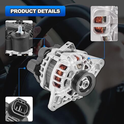 Alternator Compatible with 2010-2011 Kia Soul, 2007-2009 Spectra, 2007-2010 Sportage, 2007-2012 Hyundai Elantra - L4 2.0L Replace# 2655635, A3311, 3730023650 in Kuwait