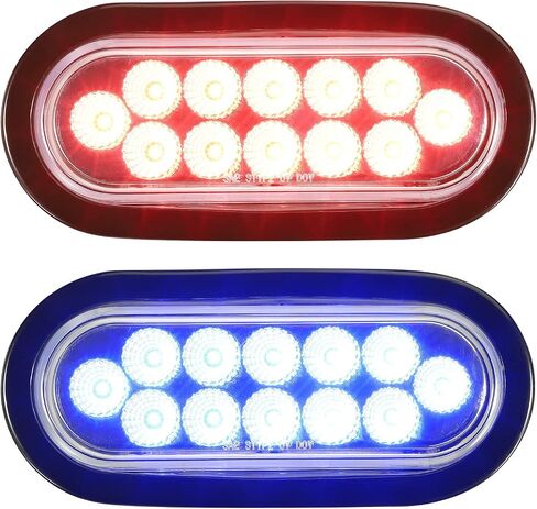 Partsam 2Pcs 6.7 Inch Oval Red Stop Turn Tail Lights and Blue Auxiliary Lights Kit 12 Diodes w/Rubber Grommets & 3-Prong Wire Pigtails Red/Blue Oval Led Truck Trailer Tail Lights and Auxiliary Lights in Kuwait