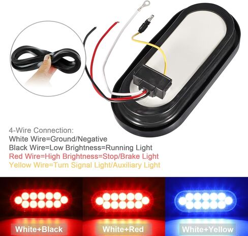 Partsam 2Pcs 6.7 Inch Oval Red Stop Turn Tail Lights and Blue Auxiliary Lights Kit 12 Diodes w/Rubber Grommets & 3-Prong Wire Pigtails Red/Blue Oval Led Truck Trailer Tail Lights and Auxiliary Lights in Kuwait