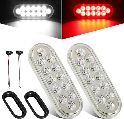 Partsam 2Pcs 6.7 Inch Oval Red Stop Turn Tail Lights and Blue Auxiliary Lights Kit 12 Diodes w/Rubber Grommets & 3-Prong Wire Pigtails Red/Blue Oval Led Truck Trailer Tail Lights and Auxiliary Lights in Kuwait