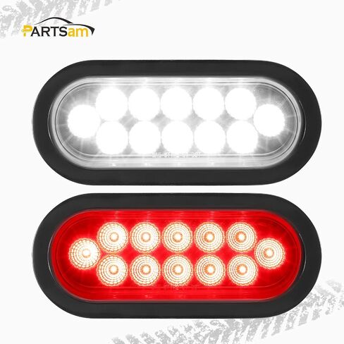 Partsam 2Pcs 6.7 Inch Oval Red Stop Turn Tail Lights and Blue Auxiliary Lights Kit 12 Diodes w/Rubber Grommets & 3-Prong Wire Pigtails Red/Blue Oval Led Truck Trailer Tail Lights and Auxiliary Lights in Kuwait
