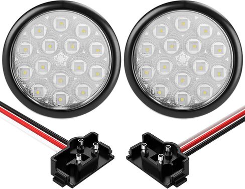 2 PCS 4 Inch LED Trailer Light, Stop Turn Tail Lights with Grommet and Plug, Side Clearance Marker Lamps Sealed Flush - Round Amber in Saudi Arabia