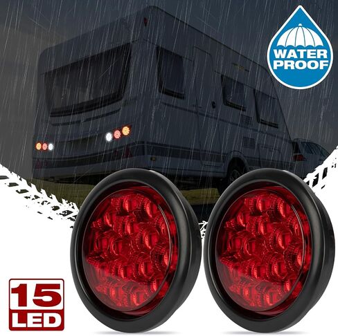 2 PCS 4 Inch LED Trailer Light, Stop Turn Tail Lights with Grommet and Plug, Side Clearance Marker Lamps Sealed Flush - Round Amber in Saudi Arabia