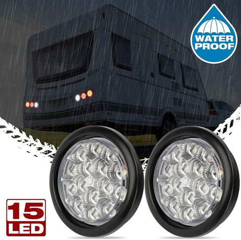 2 PCS 4 Inch LED Trailer Light, Stop Turn Tail Lights with Grommet and Plug, Side Clearance Marker Lamps Sealed Flush - Round Amber in Saudi Arabia