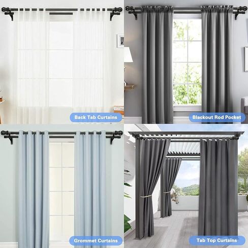 قضبان ستائر مزدوجة للنوافذ من 48 إلى 84 بوصة - قضبان نوافذ مزدوجة قابلة للتعديل شديدة التحمل مقاس 1 بوصة - قضيب ستارة مزدوج أسود مزخرف لانزلاق الباب الزجاجي والفناء وغرفة النوم والمطبخ والحمام in Kuwait