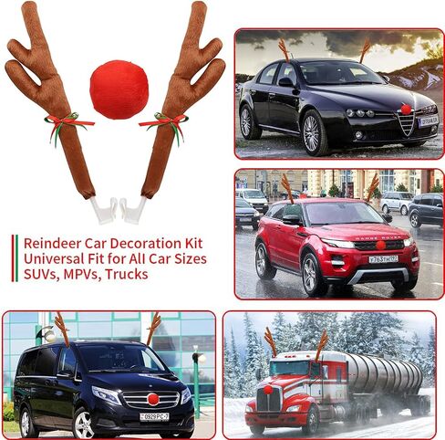 Aohcae Christmas Car Reindeer Antlers & Nose for Cars Window Rudolph Reindeer Car Kit with Jingle Bell Christmas Car Antlers Decoration Christmas Auto Accessories in Saudi Arabia