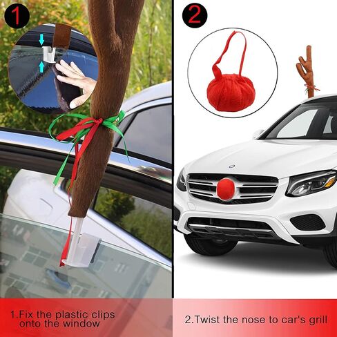 Aohcae Christmas Car Reindeer Antlers & Nose for Cars Window Rudolph Reindeer Car Kit with Jingle Bell Christmas Car Antlers Decoration Christmas Auto Accessories in Saudi Arabia