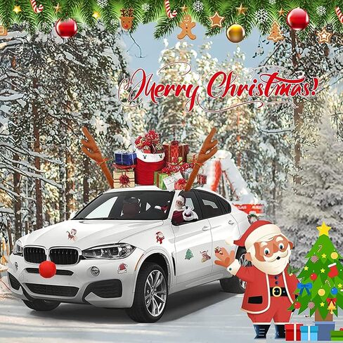 Aohcae Christmas Car Reindeer Antlers & Nose for Cars Window Rudolph Reindeer Car Kit with Jingle Bell Christmas Car Antlers Decoration Christmas Auto Accessories in Saudi Arabia
