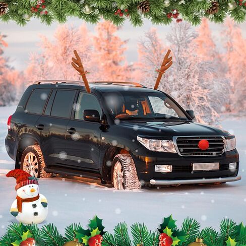 Aohcae Christmas Car Reindeer Antlers & Nose for Cars Window Rudolph Reindeer Car Kit with Jingle Bell Christmas Car Antlers Decoration Christmas Auto Accessories in Saudi Arabia