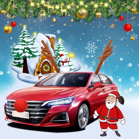 Aohcae Christmas Car Reindeer Antlers & Nose for Cars Window Rudolph Reindeer Car Kit with Jingle Bell Christmas Car Antlers Decoration Christmas Auto Accessories in Saudi Arabia