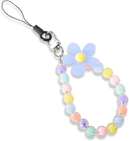 Cell Phone Chain Wrist Strap for Phone Case Keychain Pink Flower Beaded Phone Lanyard Wrist Strap Cell Phone Accessories Bracelet Wristlet Strap for Women Girls Birthday Graduation Gifts for Friends in Saudi Arabia
