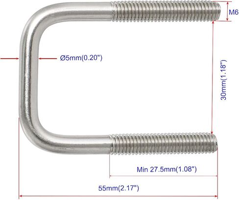 Aopin Square U-Bolt 1.18"(30mm) Inner Width U Bolts Brackets 304 Stainless Steel M6 with Nut, Plate, Washer for Car/RV/Trailer Bumper,2 Sets in Kuwait