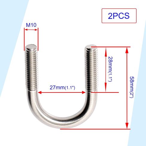 Aopin Square U-Bolt 1.18"(30mm) Inner Width U Bolts Brackets 304 Stainless Steel M6 with Nut, Plate, Washer for Car/RV/Trailer Bumper,2 Sets in Kuwait
