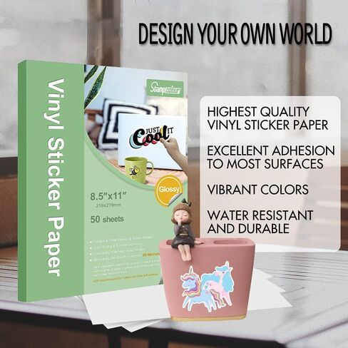 Premium Printable Vinyl Sticker Paper,Matte White 30 Self-Adhesive Sheets 8.5" x 11",Waterproof Decal Paper for Making Labels&Crafts,Tear Resistant - Inkjet & Laser Printer in Saudi Arabia