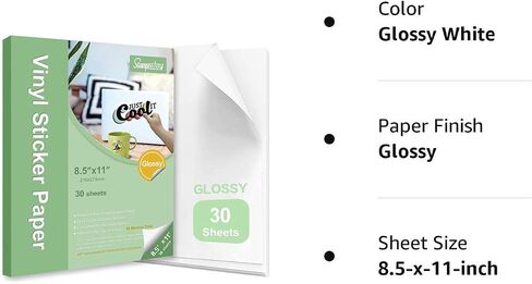 Premium Printable Vinyl Sticker Paper,Matte White 30 Self-Adhesive Sheets 8.5" x 11",Waterproof Decal Paper for Making Labels&Crafts,Tear Resistant - Inkjet & Laser Printer in Saudi Arabia