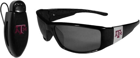 نظارة شمسية Siskiyou NCAA من الكروم الأسود مع حزمة مشبك قناع - حماية من الأشعة فوق البنفسجية - عدسات غير مستقطبة - نظارة شمسية واضحة الرؤية (Texas A&M Aggies - أسود) in Kuwait
