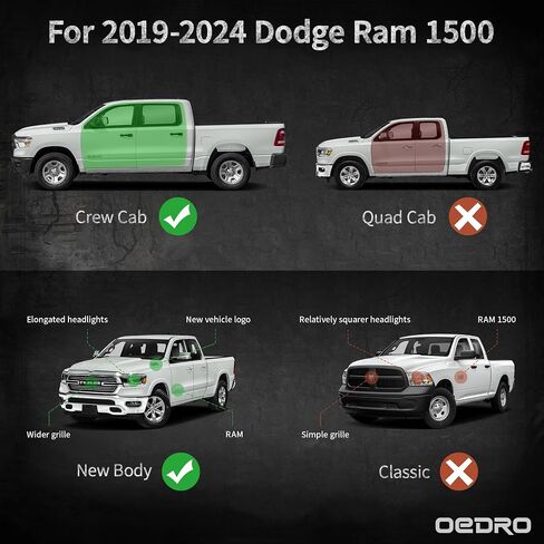 OEDRO 6.5" Running Boards Compatible with 2019-2024 Dodge Ram 1500 Crew Cab (Excl. 19-23 Classic), Silver Textured Aluminum Alloy Side Step Nerf Bars in Saudi Arabia