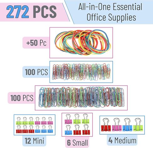 Mr. Pen- Paper Clips and Binder Clips, 272 PCS, Assorted Colors Medium, Small and Mini Binder Clips, Paper Clips Jumbo, Jumbo and Small Paper Clips, Rubber Bands, Assorted Binder Clips in Saudi Arabia