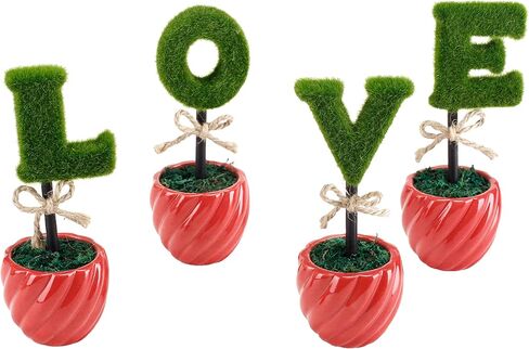 أشجار توبياري صناعية صغيرة على شكل حرف L-O-V-E من MyGift في أوعية سيراميك بيضاء، نباتات صناعية داخلية منحوتة هدية سياج الحب للأم، مجموعة من 4 قطع in Saudi Arabia