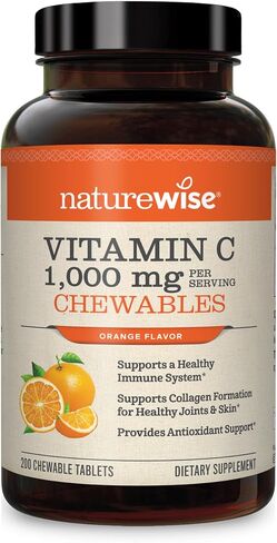مكمل أقراص فيتامين C 1000 ملغ قابل للمضغ من NatureWise - دعم لنظام المناعة الصحي وتوليف الكولاجين - أقراص نباتية وغير معدلة وراثيًا وخالية من الغلوتين قابلة للمضغ بنكهة البرتقال - عدد 90 [كمية تكفي 45 يومًا] in Kuwait