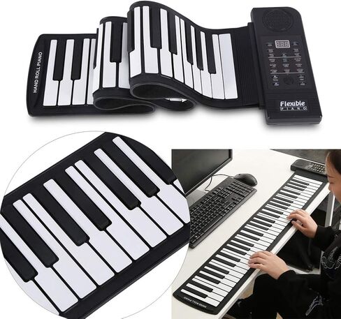 Roll up Piano,Portable 61-Keys Roll up Soft Silicone Flexible Electronic Keyboard Piano，for Home, School,for Birthday Gift in Saudi Arabia