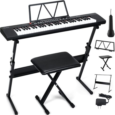 بيانو لوحة المفاتيح الإلكترونية من Asmuse، بيانو كهربائي مكون من 61 مفتاحًا مع ميكروفون ومقعد البيانو وحامل لوحة المفاتيح وحامل الموسيقى الورقية للمبتدئين والكبار والأطفال والمبدعين المحترفين in Kuwait