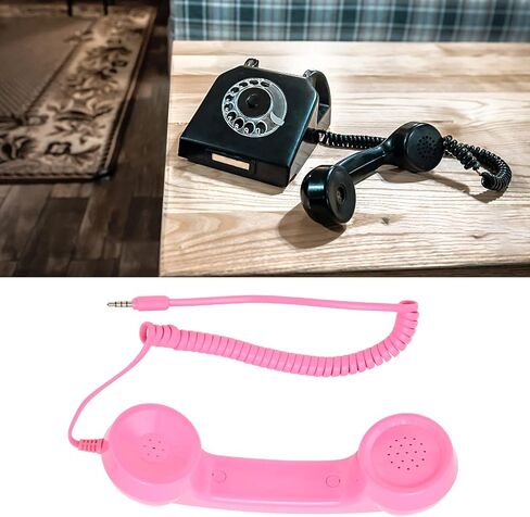Jiawu Vintage Retro Telephone Handset, Cell Phone Receiver MIC Microphone Speaker for Cellphone, Smartphone and Computers, Old Telephone Headse with 3.5 mm Socket (Black) in Kuwait