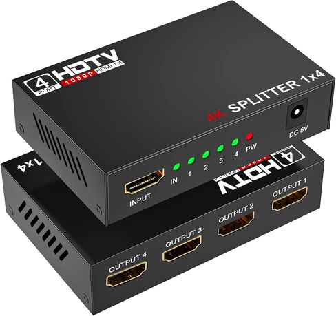مقسم HDMI 1 في 4 مخرج 1 × 4 مقسم فيديو Hdmi يعرض شاشة متعددة مكررة/مرآة، يدعم Ultra HD 1080P 4K/2K و3D، للتلفزيون، والشاشات، والكمبيوتر، وDVD، وجهاز العرض (1 في 4 خارج) in Kuwait