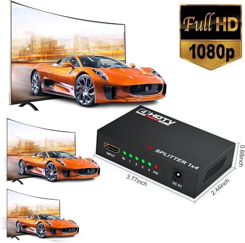 مقسم HDMI 1 في 4 مخرج 1 × 4 مقسم فيديو Hdmi يعرض شاشة متعددة مكررة/مرآة، يدعم Ultra HD 1080P 4K/2K و3D، للتلفزيون، والشاشات، والكمبيوتر، وDVD، وجهاز العرض (1 في 4 خارج) in Kuwait