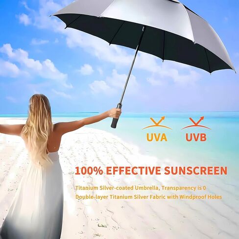 MRTLLOA 68/72 Inch Automatic Open UV Golf Umbrella, Extra Large Oversize Double Canopy Vented Windproof Waterproof Stick Umbrellas for Sun/Rain (Pink/Silver, 68 inch/Silver) in Saudi Arabia