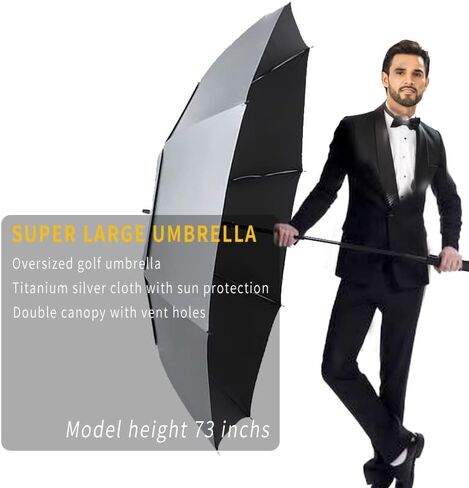 MRTLLOA 68/72 Inch Automatic Open UV Golf Umbrella, Extra Large Oversize Double Canopy Vented Windproof Waterproof Stick Umbrellas for Sun/Rain (Pink/Silver, 68 inch/Silver) in Saudi Arabia
