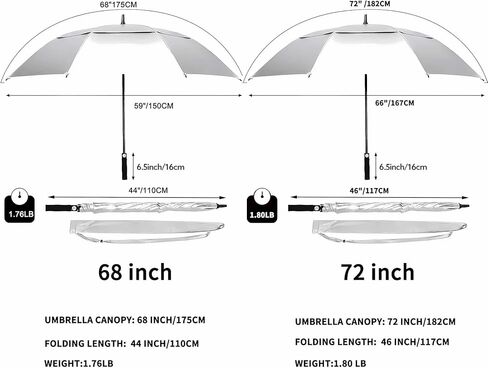 MRTLLOA 68/72 Inch Automatic Open UV Golf Umbrella, Extra Large Oversize Double Canopy Vented Windproof Waterproof Stick Umbrellas for Sun/Rain (Pink/Silver, 68 inch/Silver) in Saudi Arabia