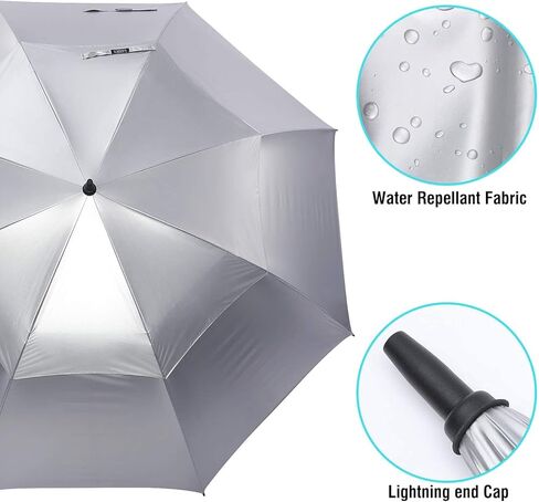 MRTLLOA 68/72 Inch Automatic Open UV Golf Umbrella, Extra Large Oversize Double Canopy Vented Windproof Waterproof Stick Umbrellas for Sun/Rain (Pink/Silver, 68 inch/Silver) in Saudi Arabia