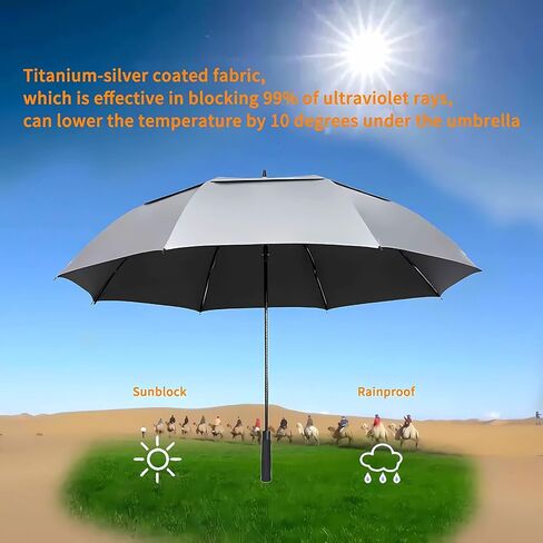 MRTLLOA 68/72 Inch Automatic Open UV Golf Umbrella, Extra Large Oversize Double Canopy Vented Windproof Waterproof Stick Umbrellas for Sun/Rain (Pink/Silver, 68 inch/Silver) in Saudi Arabia