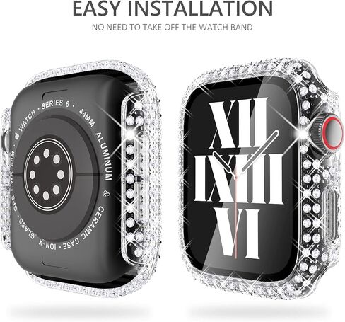 عبوة من 3 قطع من Fullife متوافقة مع Bling Apple Watch Series 6 مقاس 40 مم، غطاء ممتص للصدمات من الكريستال الماسي مع واقي شاشة لـ iWatch SE2/SE Series 6 5 4 للرجال والنساء، (40 مم، ذهبي وردي/قوس قزح/شفاف) in Kuwait