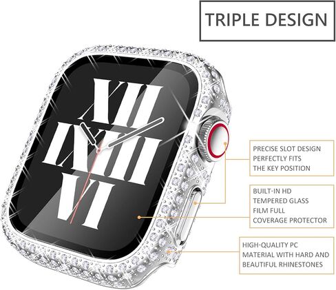 عبوة من 3 قطع من Fullife متوافقة مع Bling Apple Watch Series 6 مقاس 40 مم، غطاء ممتص للصدمات من الكريستال الماسي مع واقي شاشة لـ iWatch SE2/SE Series 6 5 4 للرجال والنساء، (40 مم، ذهبي وردي/قوس قزح/شفاف) in Kuwait