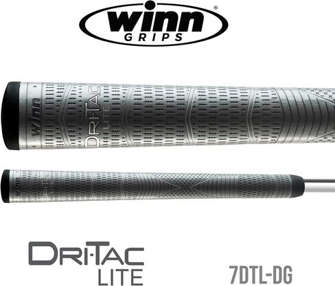 مقبض جولف WINN DriTac Lite كبير الحجم + 1/8 بوصة باللون الرمادي الداكن - أفضل تقنية Winn - إمكانية اللعب في جميع الأحوال الجوية - WinnDry Polymer - وزن قبضة مخفض لتحسين شعور رأس النادي، وإيقاع التأرجح والاتصال الصلب in Kuwait