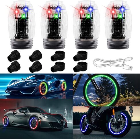 4 PCS Tire Valve Light, LED Colorful Wheel Lights, Waterproof Flash Light Tire Valve Cap Lamp for Car Truck Motorcycle Bike in Kuwait