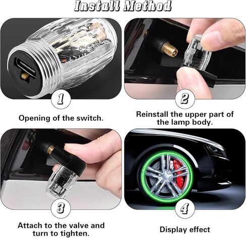 4 PCS Tire Valve Light, LED Colorful Wheel Lights, Waterproof Flash Light Tire Valve Cap Lamp for Car Truck Motorcycle Bike in Kuwait