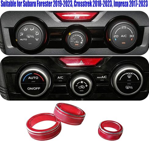Sport Red Subaru Accessories, for Subaru Forester 2019-2023, Crosstrek 2018-2023, Subaru Impreza Accessories 2017-2023, Interior Trim Air Conditioner Switch Ring 3pcs Red in Saudi Arabia