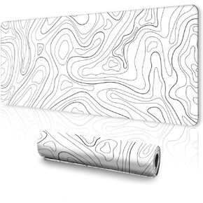 Topographic Gaming Mouse Pad, Extended XL Mousepad with Anti Slip Base, Large Desk Mat Keyboard and Mouse Minimalist Contour for Office 31.5 x 11.8 in